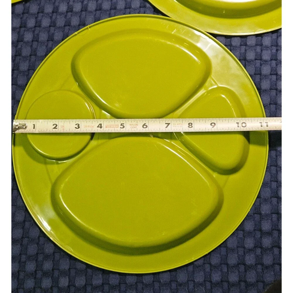 Vintage 1970s Avocado Green Divided Cafeteria Plates Set of 3 11